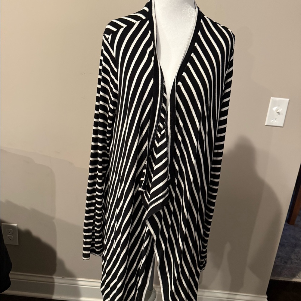 BCBGMaxAzria Black and White Striped Asymmetrical Cardigan